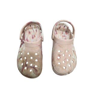 Crocs Girls Classic Clog Sandals Pink Beige Tie-Dye Slip-On Lightweight Water-Re